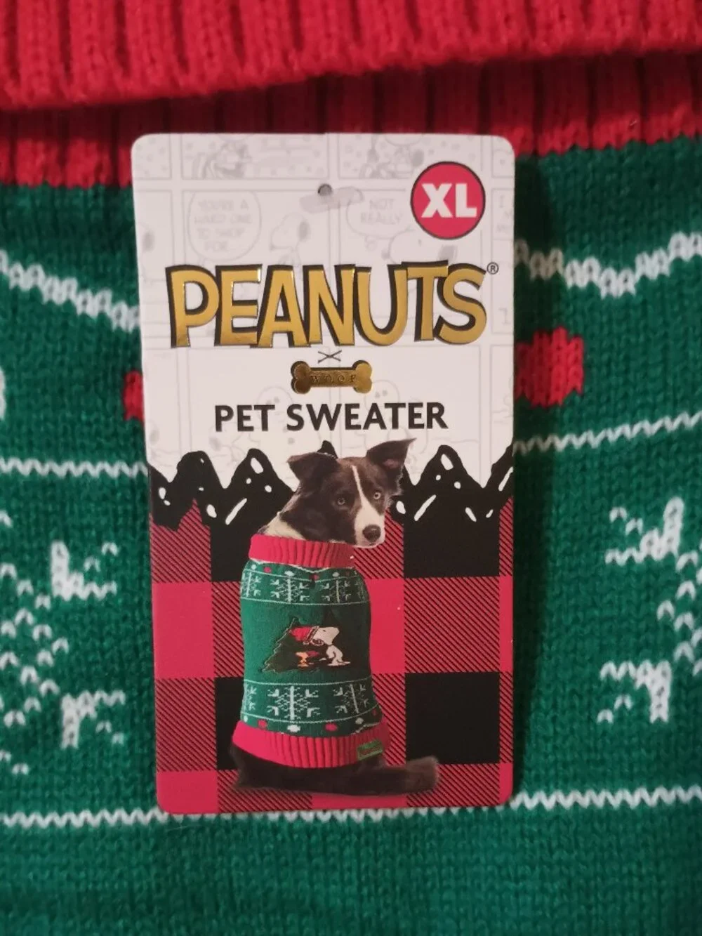 NWT~ Peanuts Snoopy & Woodstock Green & Red Knit Holiday Pet Sweater (Size:  XL)